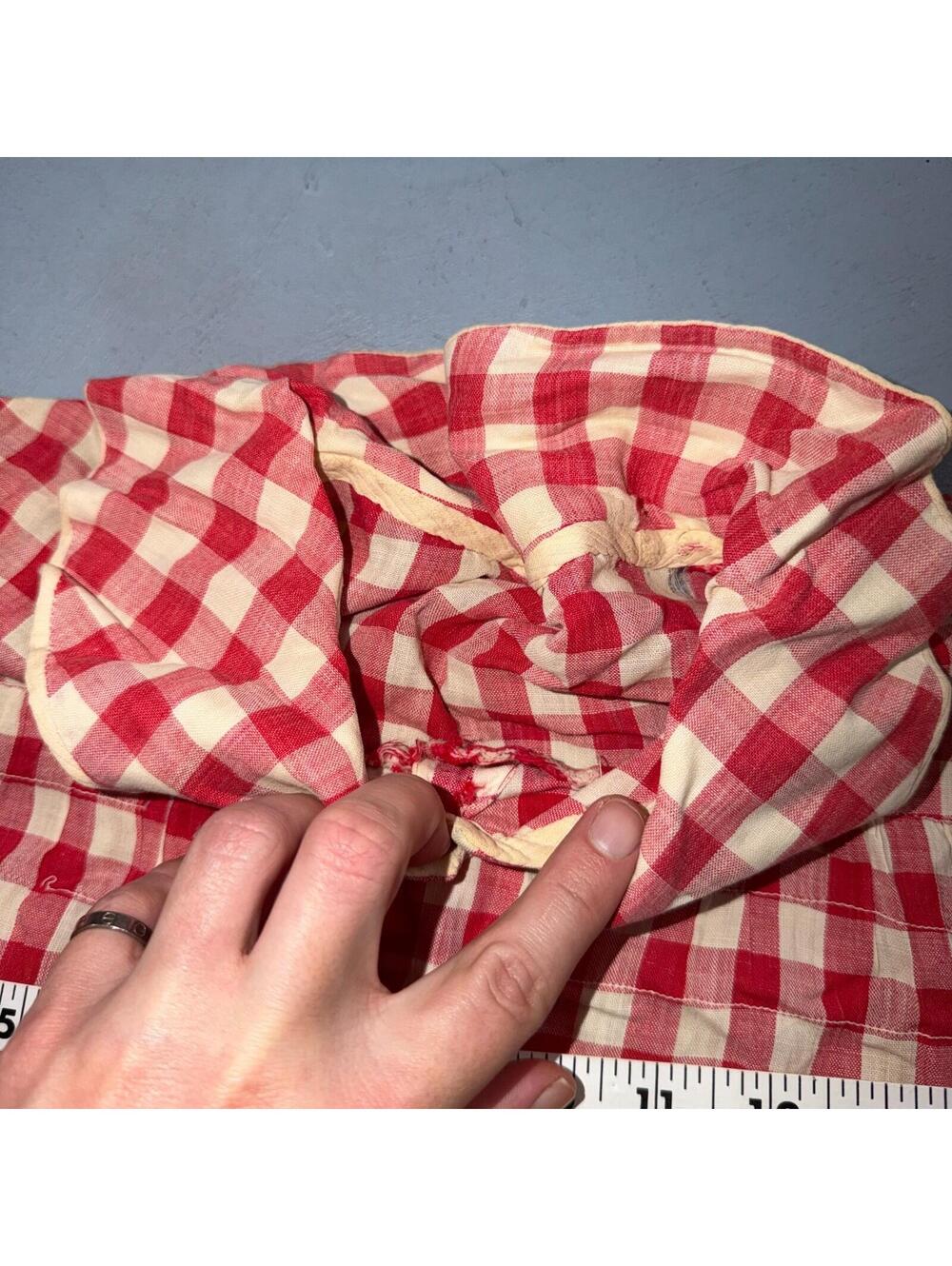 VTG 60s Red White Gingham Print Dress Eyelet Collar Picnic Sundress Rockabilly - Picture 7 of 15